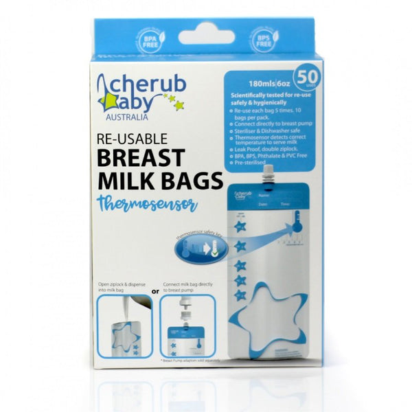 Cherub Baby ThermoSensor Re-Usable Breast Milk Bags 10-Pack