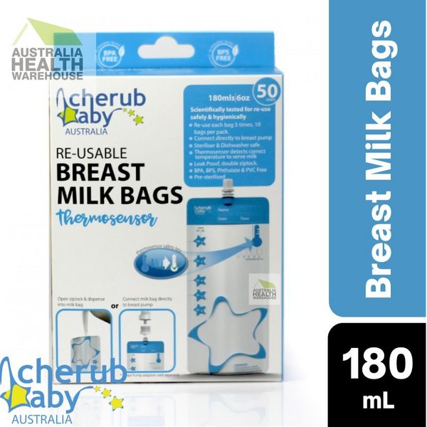 Cherub Baby ThermoSensor Re-Usable Breast Milk Bags 10-Pack