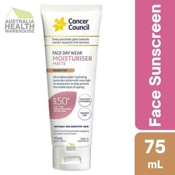 [Expiry: 08/2026] Cancer Council SPF 50+ Face Day Wear Moisturiser Face Matte Medium Tint 75ml Tube