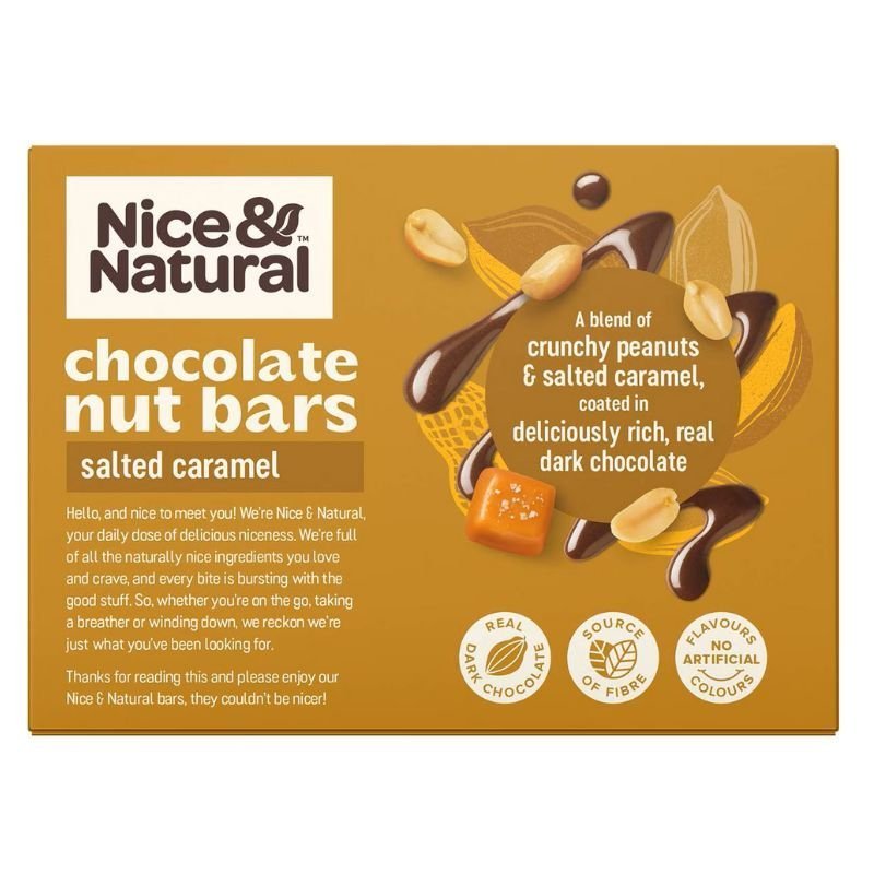 [CLEARANCE Expiry: 26/11/2024] Nice & Natural Chocolate Nut Bars Salted Caramel 6 Bars 180g