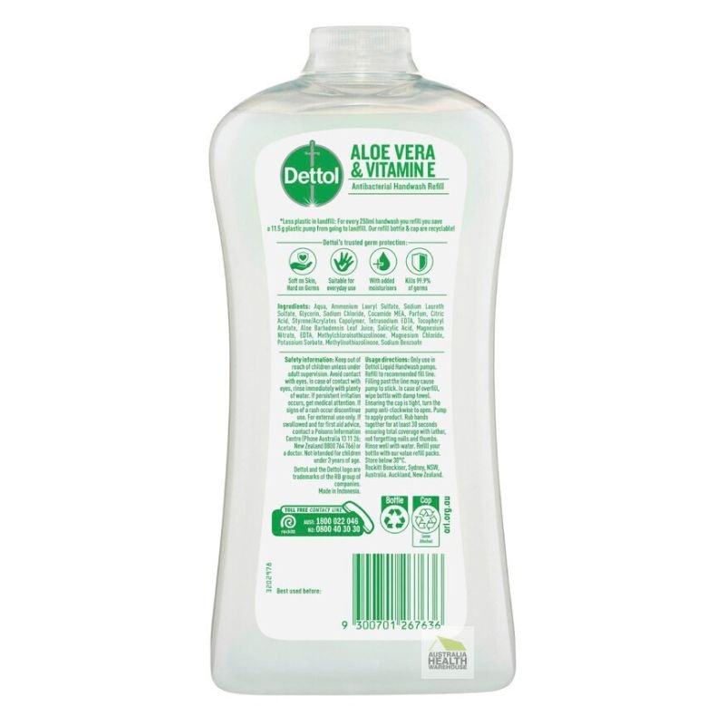 [Expiry: 05/2026] Dettol Antibacterial Hand Wash Aloe Vera & Vitamin E Refill 950mL