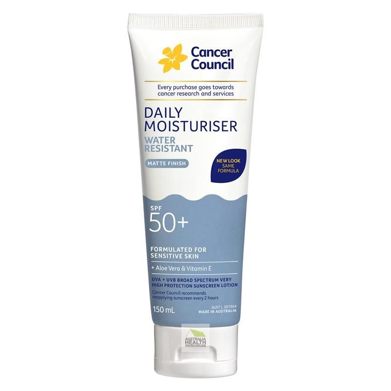 [Expiry: 03/2027] Cancer Council Daily Moisturiser Water Resistant for Face & Body SPF 50+ Sunscreen 150mL (Blue)