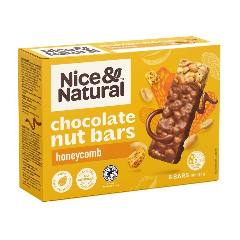 [Expiry: 12/02/2025] Nice & Natural Chocolate Nut Bars Honeycomb 6 Bars 180g