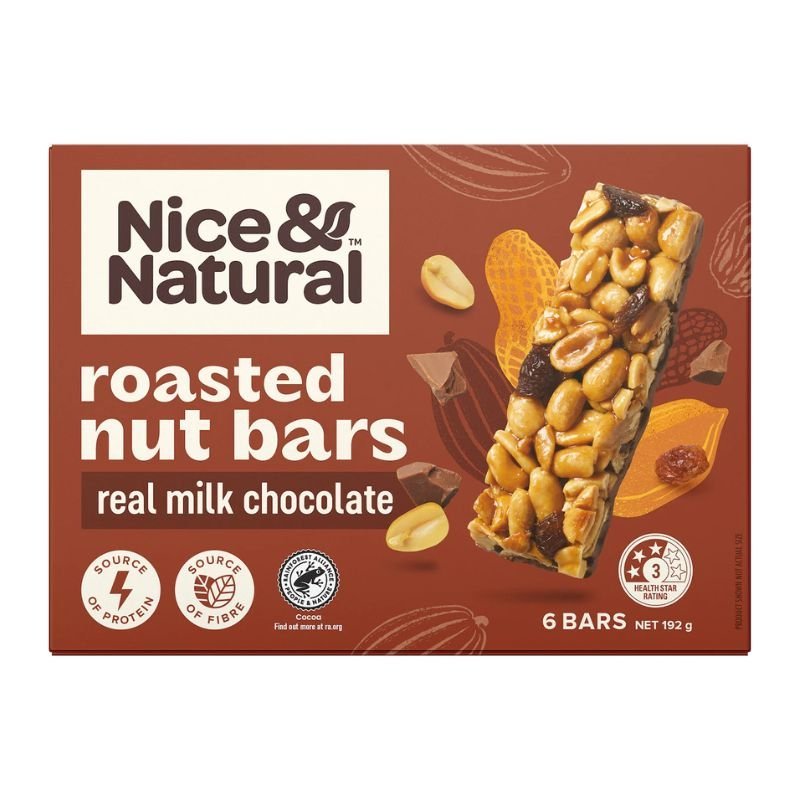 [CLEARANCE Expiry: 20/01/2025] Nice & Natural Roasted Nut Bars Real Milk Chocolate 6 Bars 192g