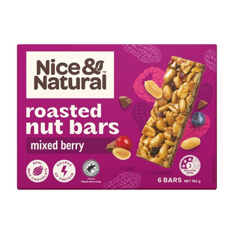 [Expiry: 25/05/2025] Nice & Natural Roasted Nut Bars Mixed Berry 6 Bars 192g