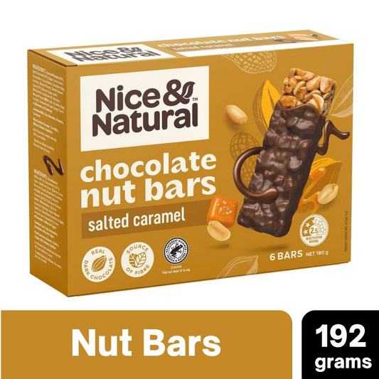 [CLEARANCE Expiry: 26/11/2024] Nice & Natural Chocolate Nut Bars Salted Caramel 6 Bars 180g