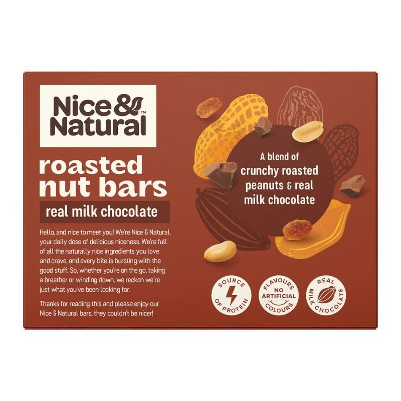 [CLEARANCE Expiry: 20/01/2025] Nice & Natural Roasted Nut Bars Real Milk Chocolate 6 Bars 192g