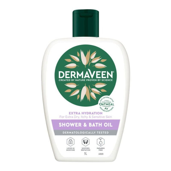 [Expiry: 06/2026] DermaVeen Extra Hydration Shower & Bath Oil 1 Litre (No Pump)