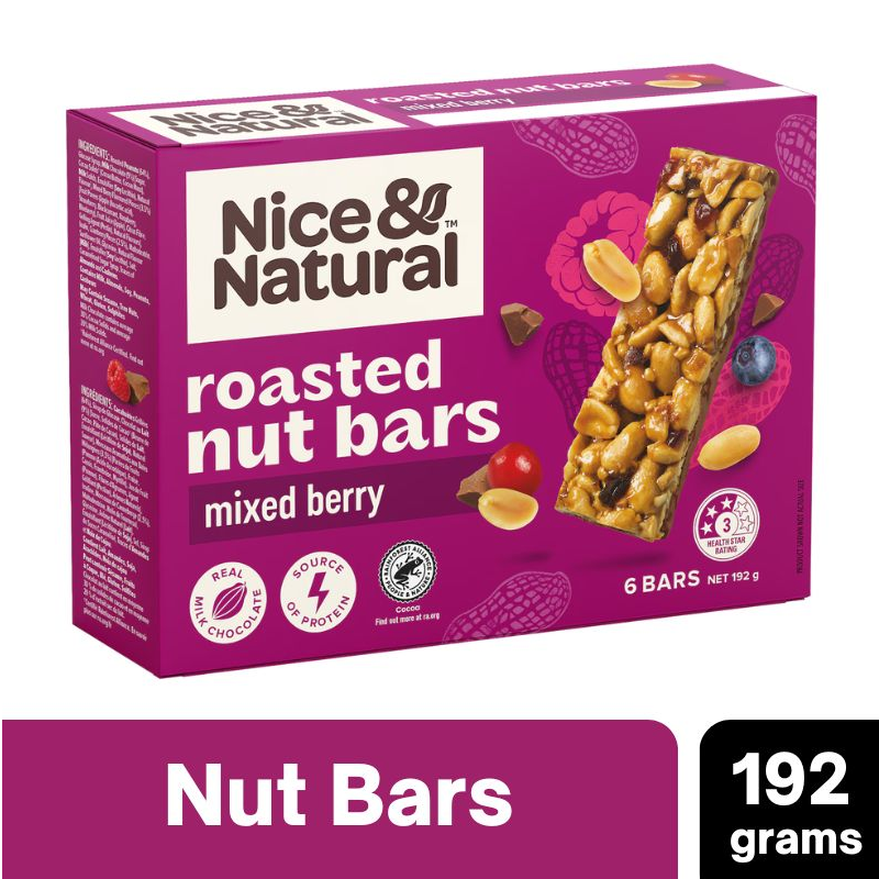 [Expiry: 25/05/2025] Nice & Natural Roasted Nut Bars Mixed Berry 6 Bars 192g