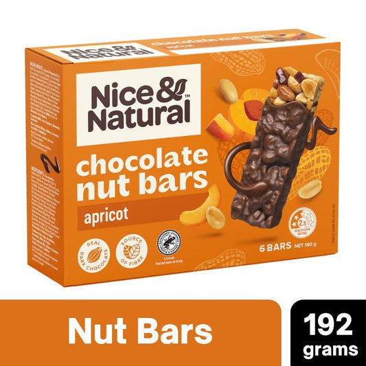 [Expiry: 18/02/2025] Nice & Natural Chocolate Nut Bars Apricot 6 Bars 180g