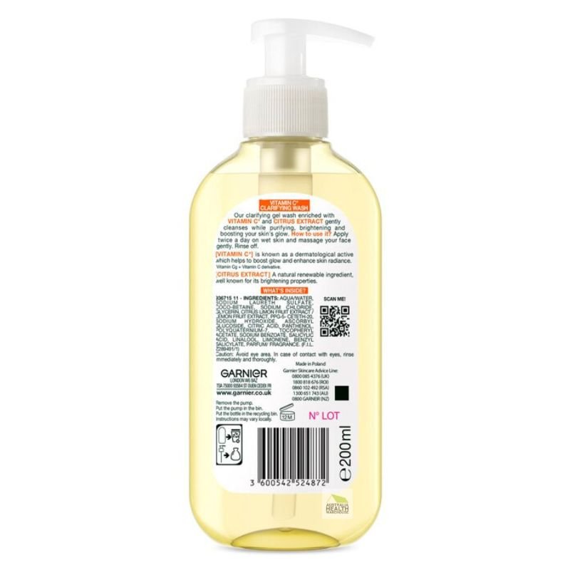 Garnier Skin Active Vitamin C Clarifying Face Wash 200mL