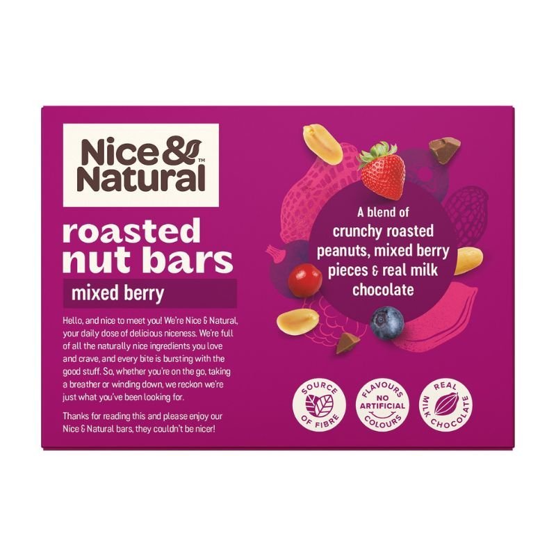 [Expiry: 25/05/2025] Nice & Natural Roasted Nut Bars Mixed Berry 6 Bars 192g