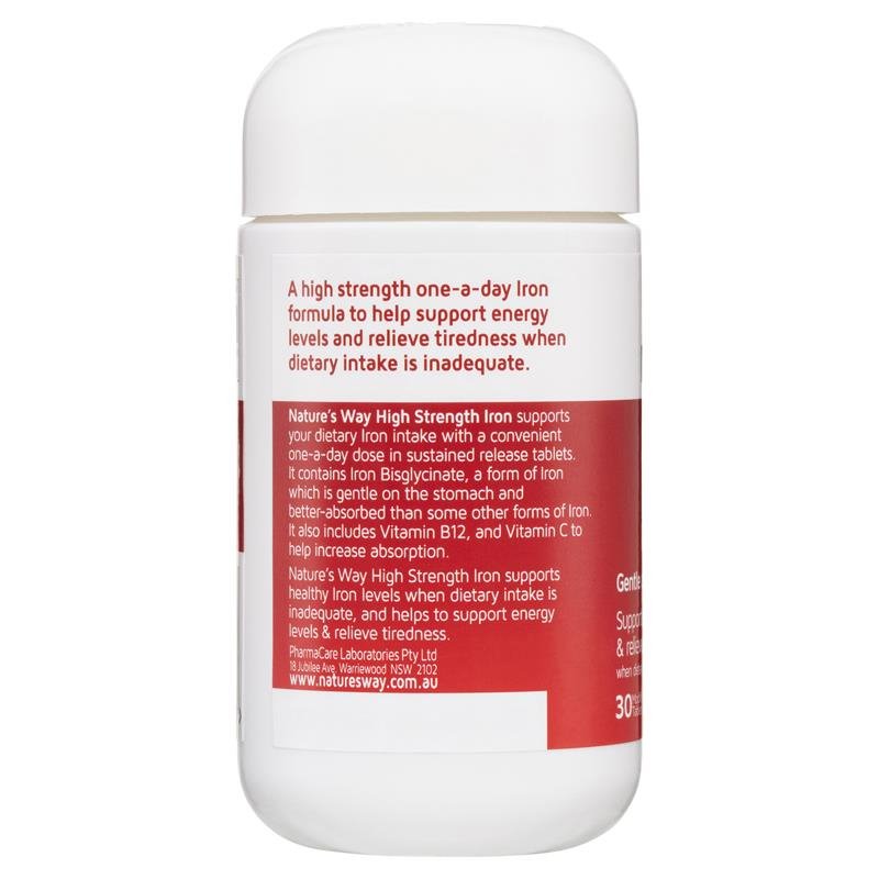 [Expiry: 03/2026] Nature's Way High Strength Iron + Vitamin C & B12 30 Tablets