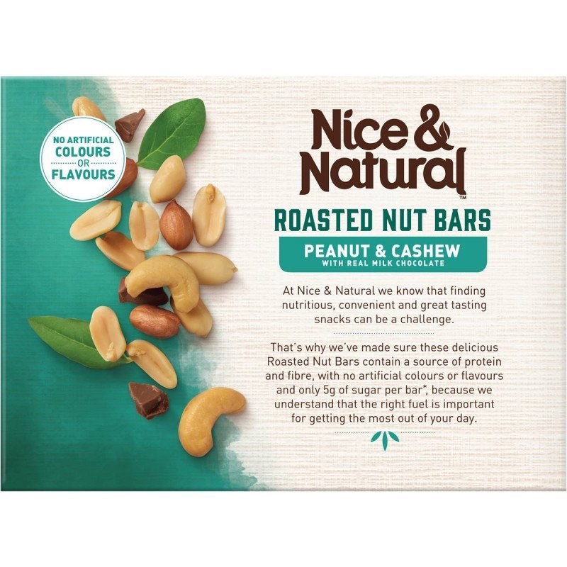 [CLEARANCE Expiry: 20/01/2025] Nice & Natural Roasted Nut Bars Peanut & Cashew with Real Milk Chocolate 6 Bars 192g