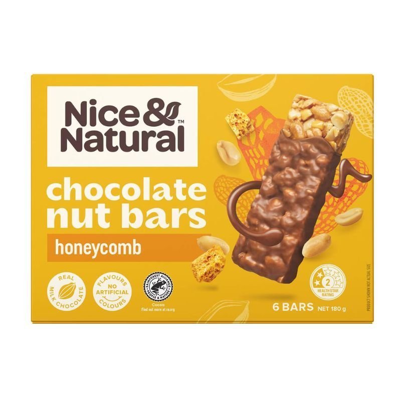 [Expiry: 12/02/2025] Nice & Natural Chocolate Nut Bars Honeycomb 6 Bars 180g