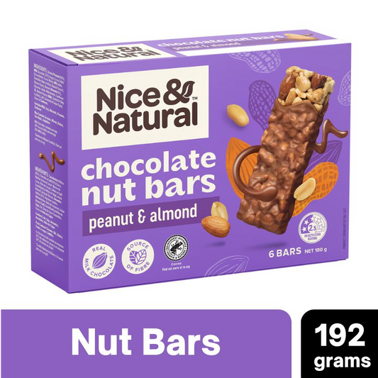 [Expiry: 04/02/2025] Nice & Natural Chocolate Nut Bars Peanut & Almond 6 Bars 180g