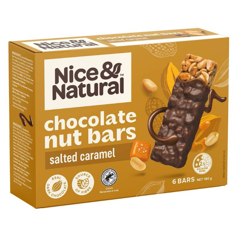 [CLEARANCE Expiry: 26/11/2024] Nice & Natural Chocolate Nut Bars Salted Caramel 6 Bars 180g