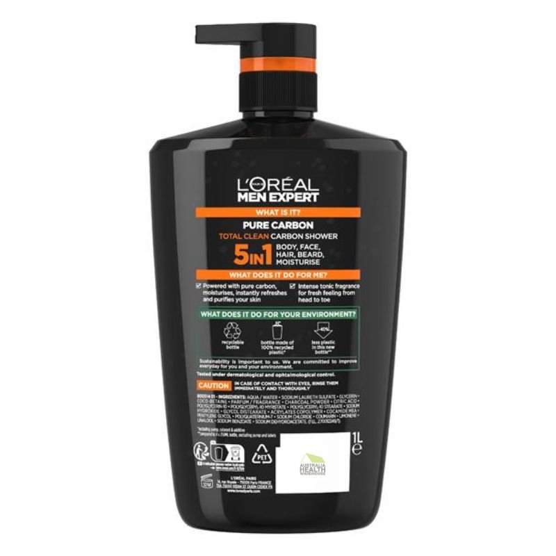 L'Oréal Men Expert Pure Carbon Total Clean Shower Gel 1 Litre