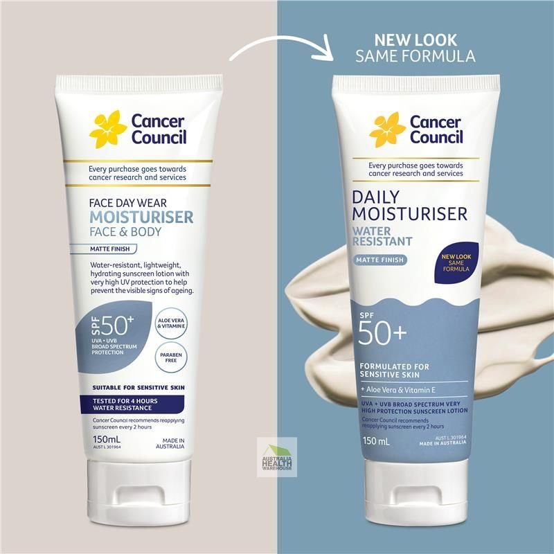 [Expiry: 03/2027] Cancer Council Daily Moisturiser Water Resistant for Face & Body SPF 50+ Sunscreen 150mL (Blue)