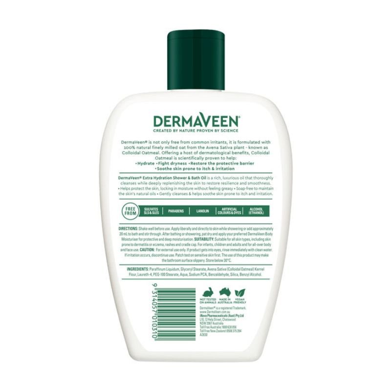 [Expiry: 06/2026] DermaVeen Extra Hydration Shower & Bath Oil 1 Litre (No Pump)