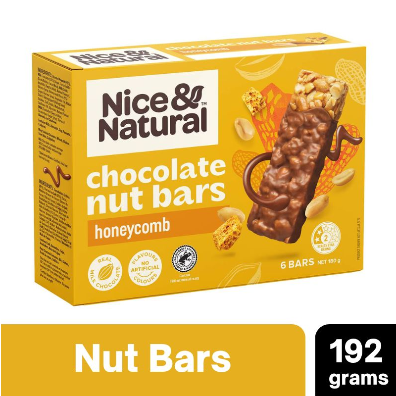 [Expiry: 12/02/2025] Nice & Natural Chocolate Nut Bars Honeycomb 6 Bars 180g