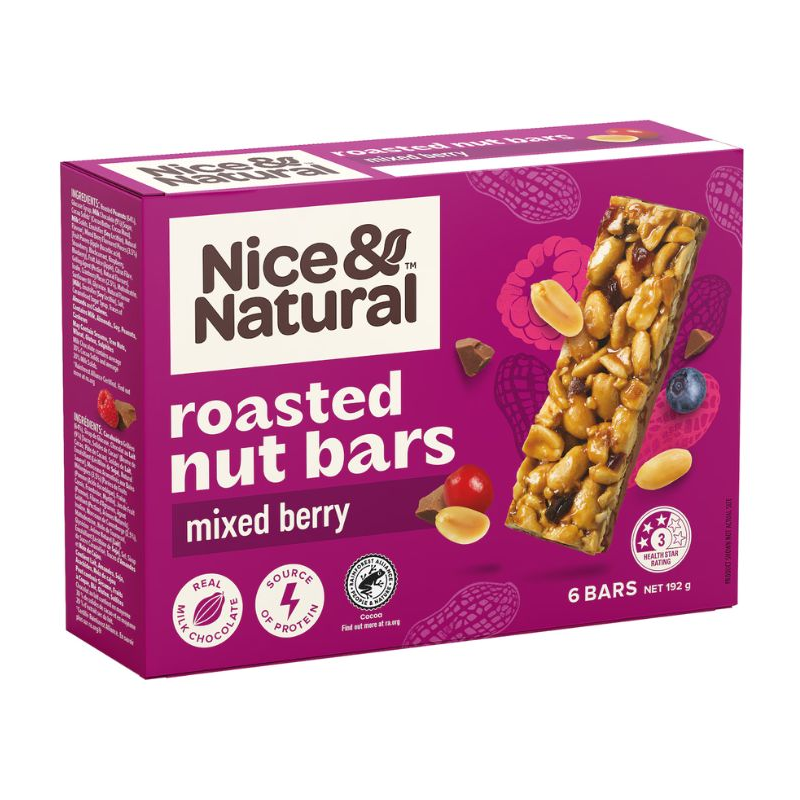 [Expiry: 25/05/2025] Nice & Natural Roasted Nut Bars Mixed Berry 6 Bars 192g