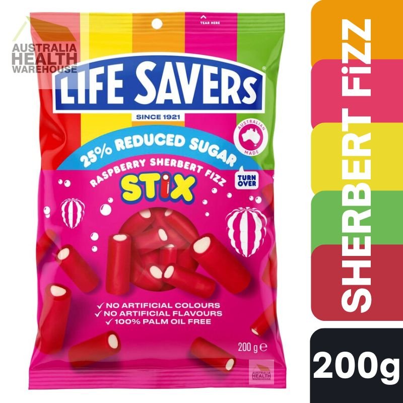 [CLEARANCE Expiry Date: 22/10/2024] Lifesavers 25% Reduced Sugar Raspberry Sherbert Fizz Stix 200g