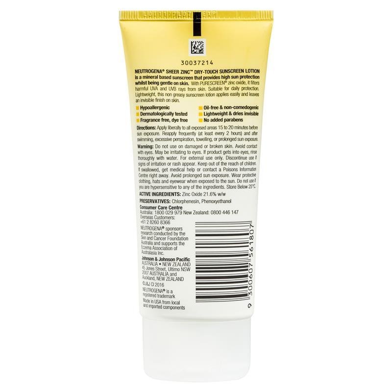 Neutrogena Sheer Zinc Dry-Touch Sunscreen Lotion 88mL May 2024