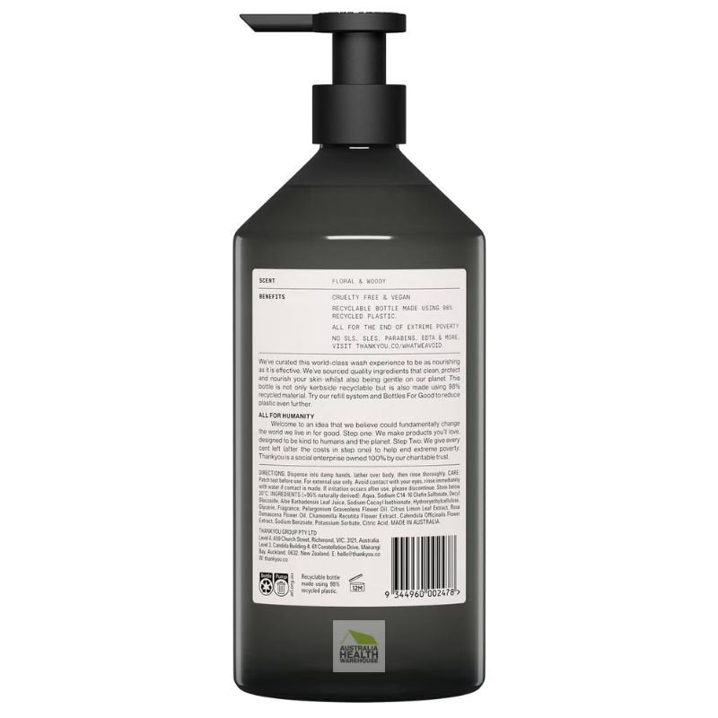 Thankyou Botanical Geranium, Rose & Wood Body Wash 1 Litre