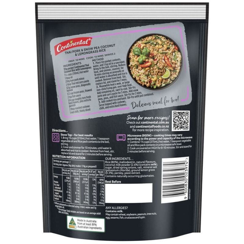 Continental Rice Sensations Thai Coconut With Lemon Grass 115g [2 September 2024]