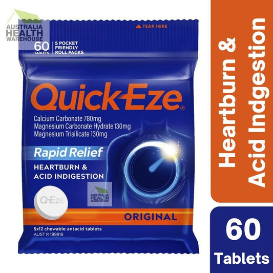 [CLEARANCE Expiry: 08/2024] Quick-Eze Antacid Original 5x12 Chewable Tablets Multipack