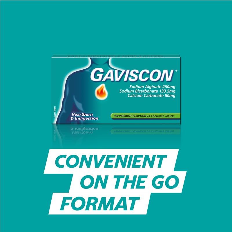 [Expiry: 05/2026] Gaviscon Heartburn & Indigestion Relief Peppermint 48 Chewable Tablets