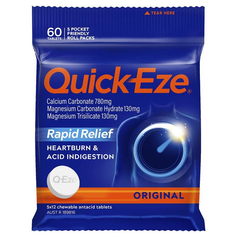 [CLEARANCE Expiry: 08/2024] Quick-Eze Antacid Original 5x12 Chewable Tablets Multipack