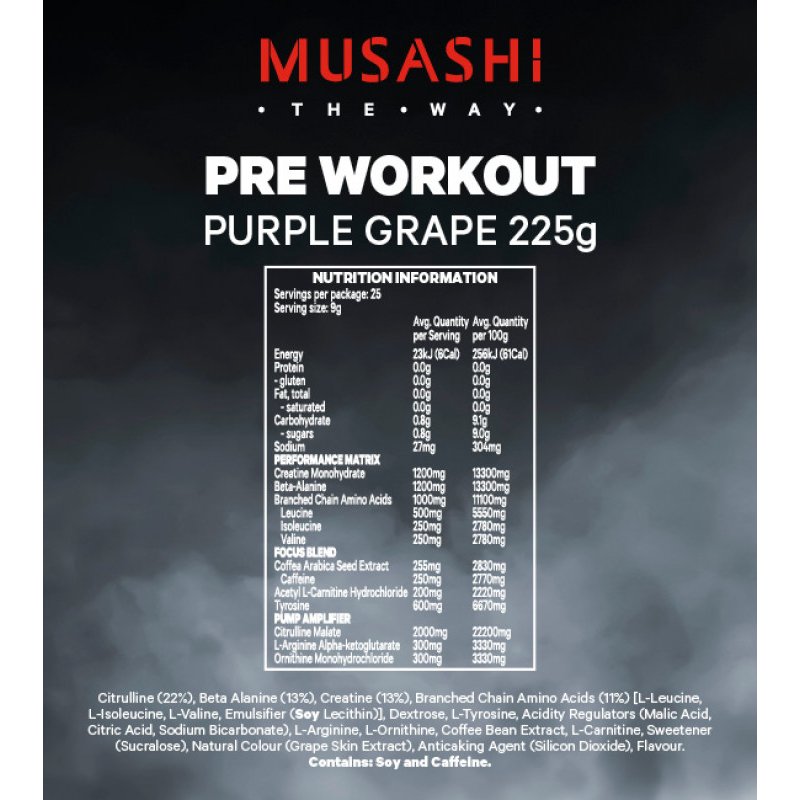 [Expiry: 05/2025] Musashi Pre-Workout Powder Purple Grape Flavour 225g