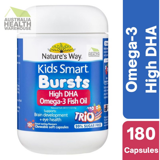 [Expiry: 10/2025] Nature's Way Kids Smart Bursts High DHA Omega-3 Fish Oil Trio 180 Capsules