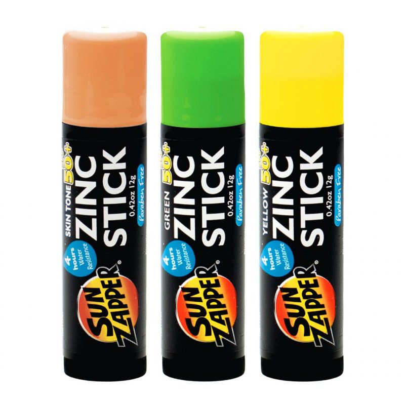 Sun Zapper Zinc Sticks SPF 50+ Mixed Pack 3 x 12g Skin Tone, Yellow & Green