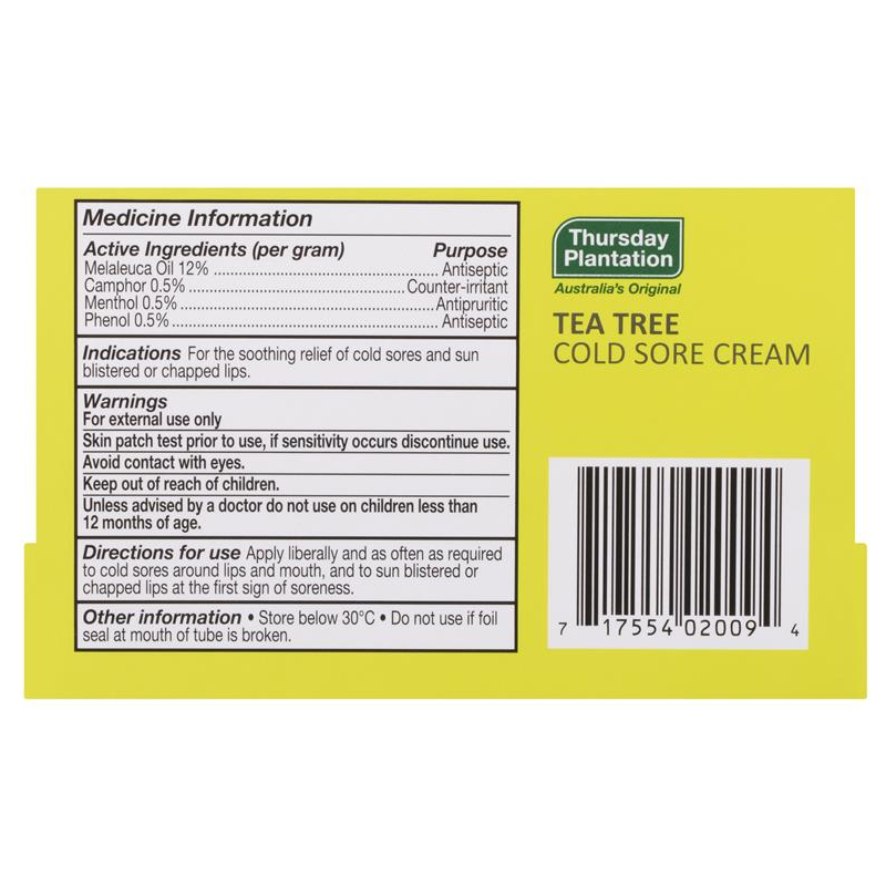 [Expiry: 03/2026] Thursday Plantation Tea Tree Cold Sore Cream 10g