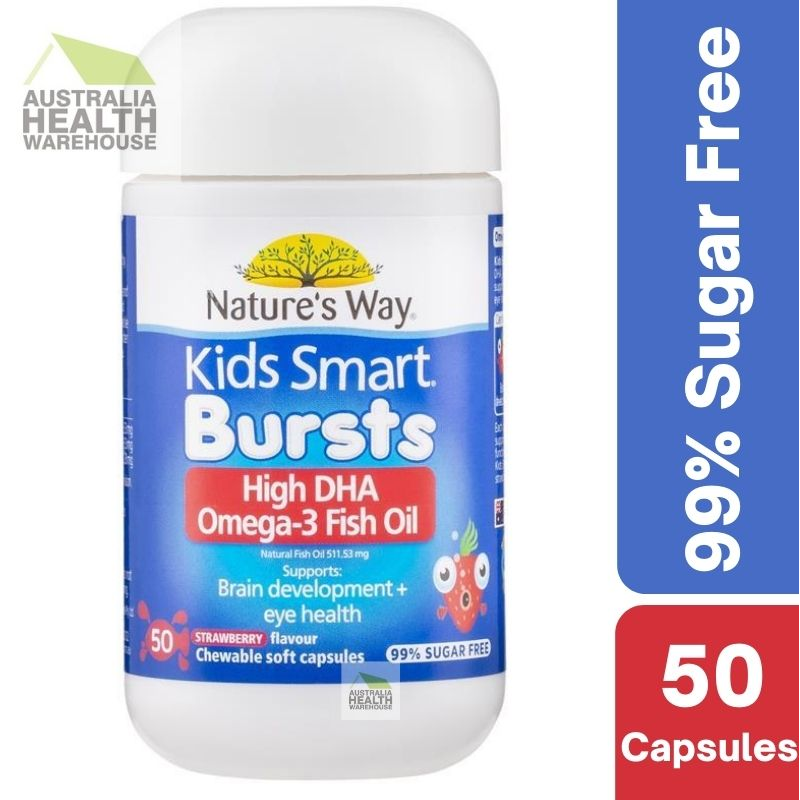 [Expiry: 08/2026] Nature's Way Kids Smart Bursts Omega 3 Fish Oil Strawberry 50 Chewable Capsules