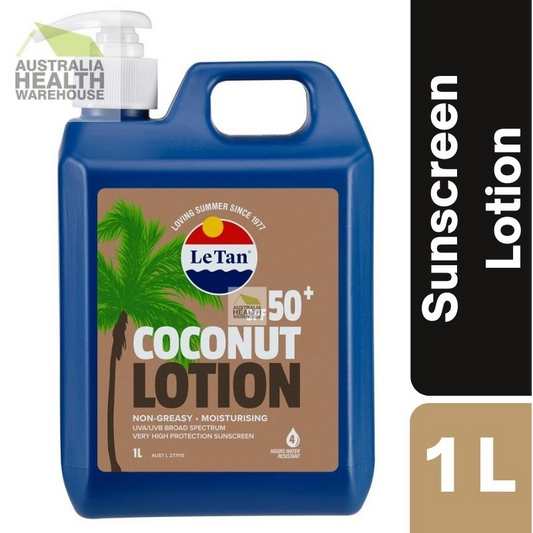 [Expiry: 10/2026] Le Tan SPF 50+ Coconut Sunscreen Lotion 1 Litre