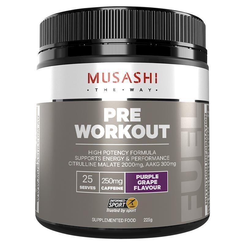 [Expiry: 05/2025] Musashi Pre-Workout Powder Purple Grape Flavour 225g