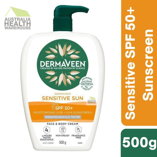 [Expiry: 12/2025] Dermaveen Sensitive Sun SPF 50+ Moisturising Face & Body Sunscreen 500g