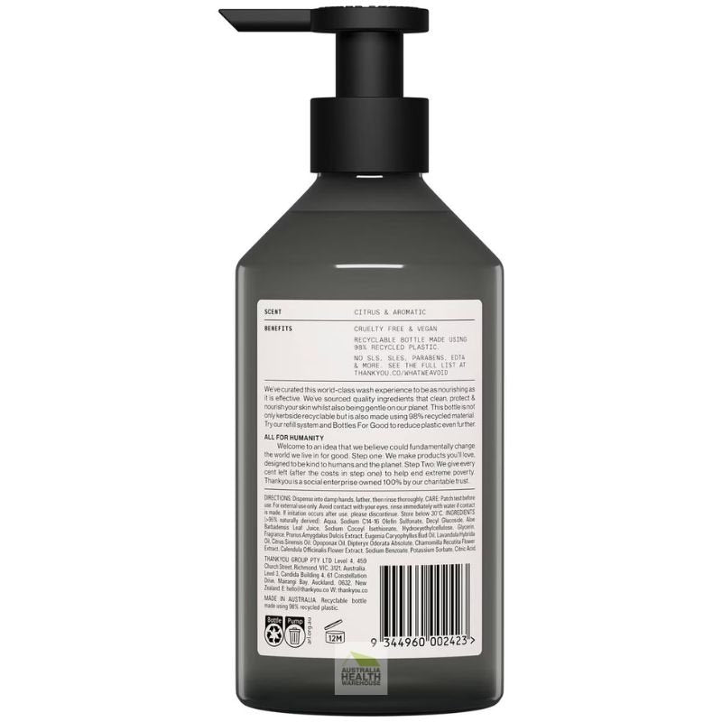 Thankyou Botanical Sweet Orange & Almond Hand Wash 500mL