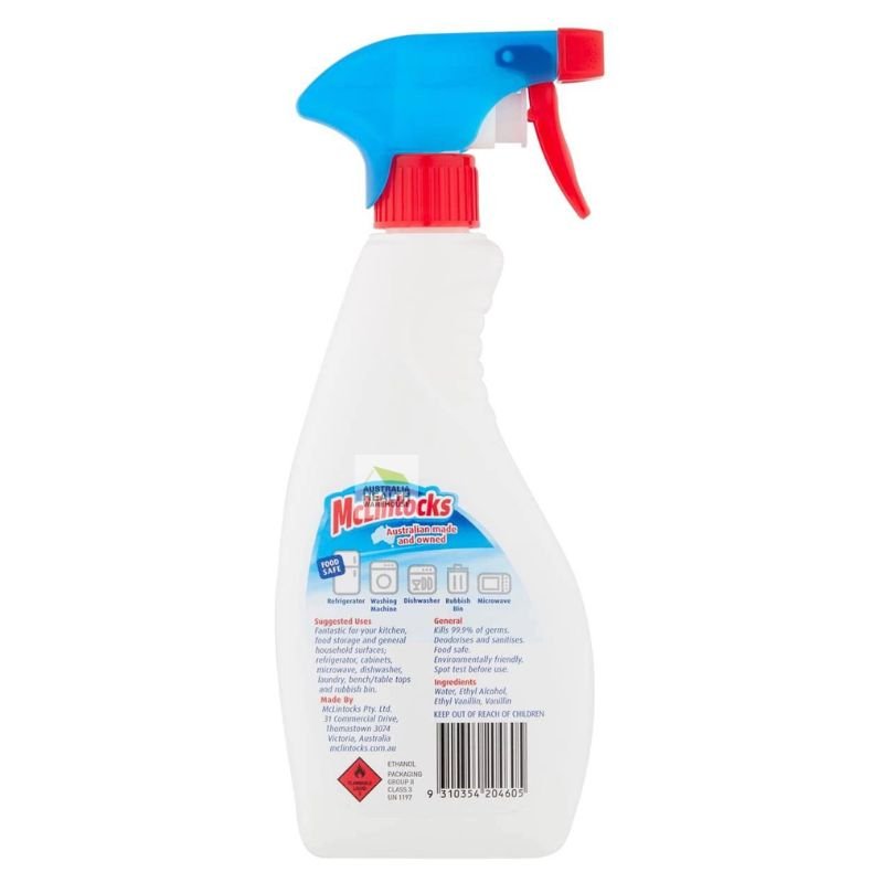 McLintocks Vanilla Fresh Fridge & Kitchen Wipe Trigger Spray 500mL