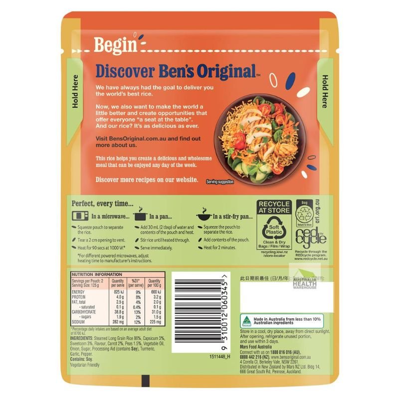 [EXP: 14/10/24] Ben's Original Golden Vegetable Rice Microwave Rice Pouch 250g