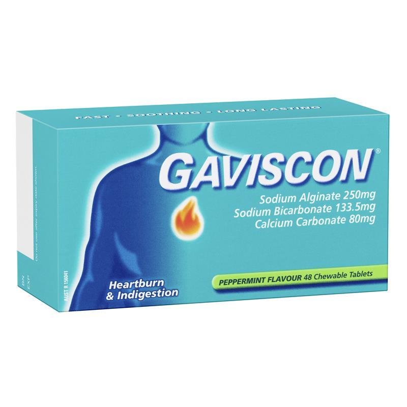 [Expiry: 05/2026] Gaviscon Heartburn & Indigestion Relief Peppermint 48 Chewable Tablets