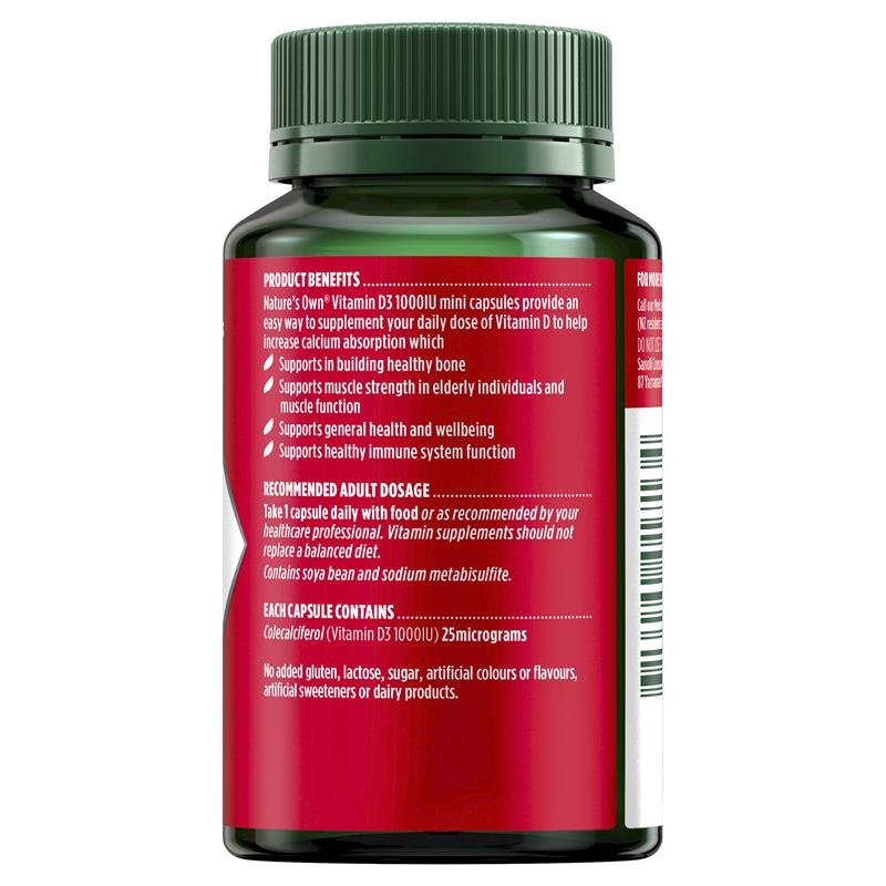 [CLEARANCE Expiry: 10/2024] Nature's Own Vitamin D3 1000IU 200 Mini Capsules