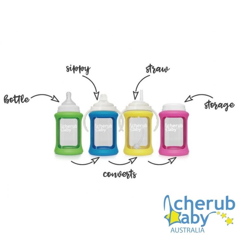 Cherub Baby Glass Bottles Wide Neck 0 Month+ 150ml Single Pack - Green