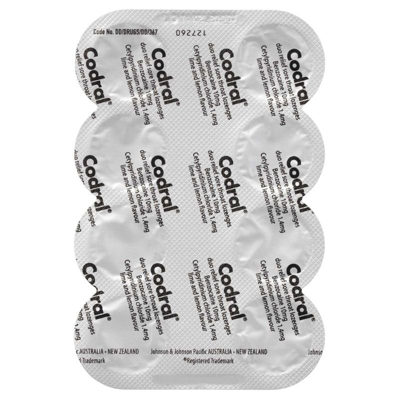 [Expiry: 04/2025] Codral Sore Throat Lozenges Antibacterial + Anaesthetic Lime & Lemon 36 Lozenges