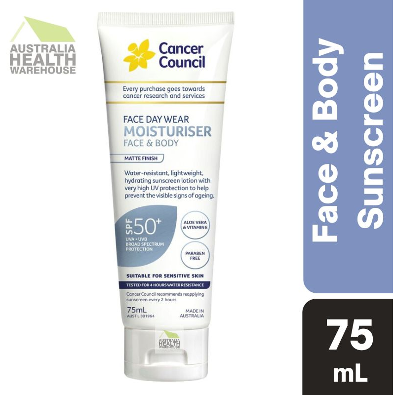 [Expiry: 08/2026] Cancer Council Face Day Wear Moisturiser Face & Body Matte Finish SPF 50+ 75mL (Blue)