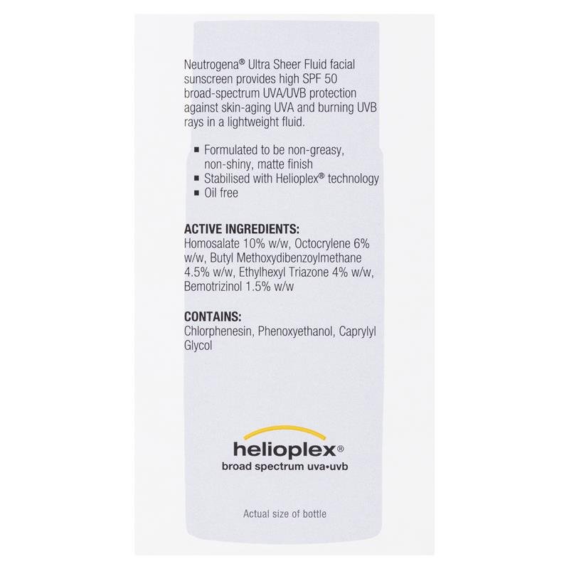 [Expiry: 11/2025] Neutrogena Ultra Sheer Fluid Facial Sunscreen SPF 50 40mL